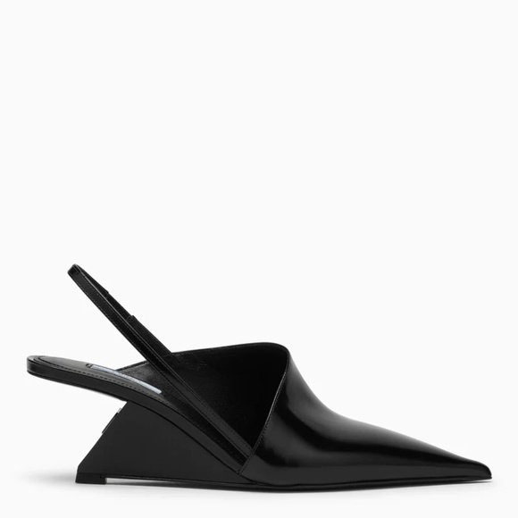 NEW Prada Leather Slingback Wedge Pumps Pointed Toe Wedge Heel US10 - Picture 10 of 10